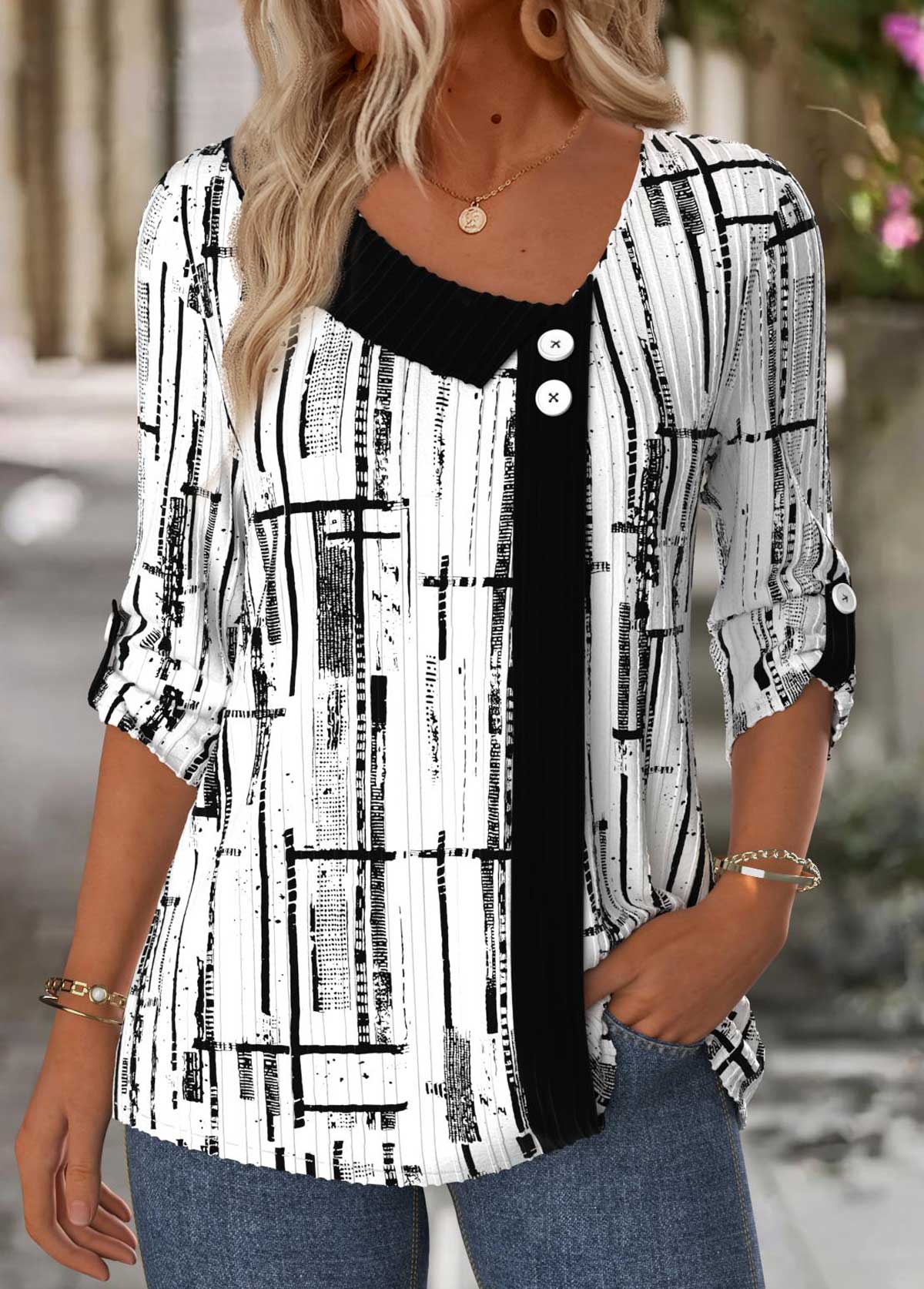 Geometric Print White Shirt