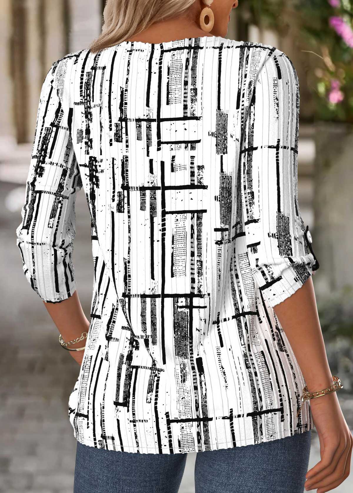 Geometric Print White Shirt