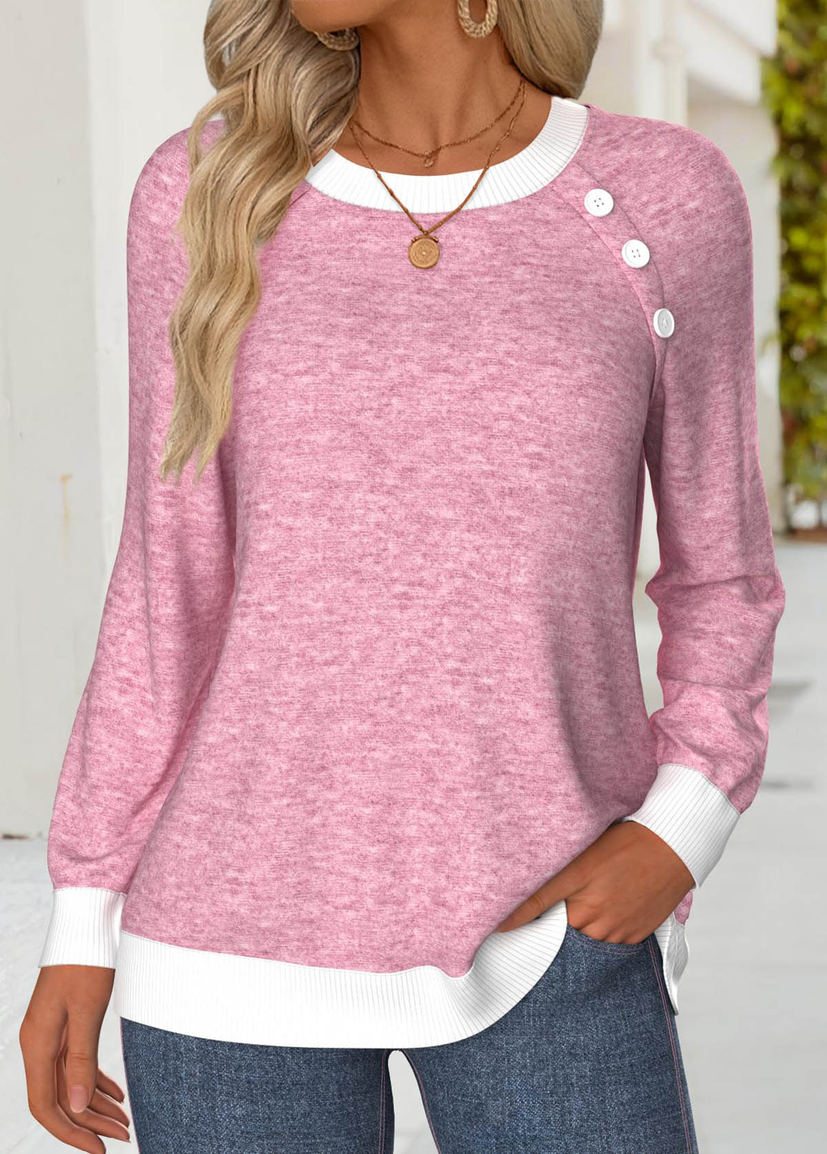 Tummy Coverage Multi Color Long Sleeve Round Neck Sweatshirt