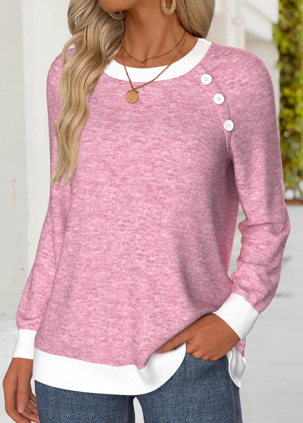 Tummy Coverage Multi Color Long Sleeve Round Neck Sweatshirt