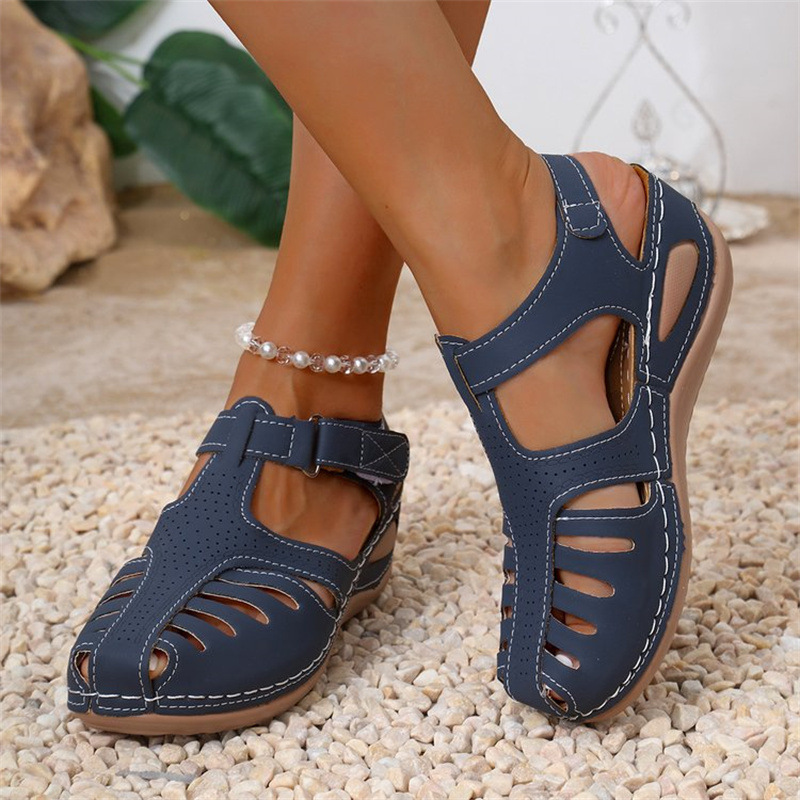 Blue Closed Toe Low Heel Sandals