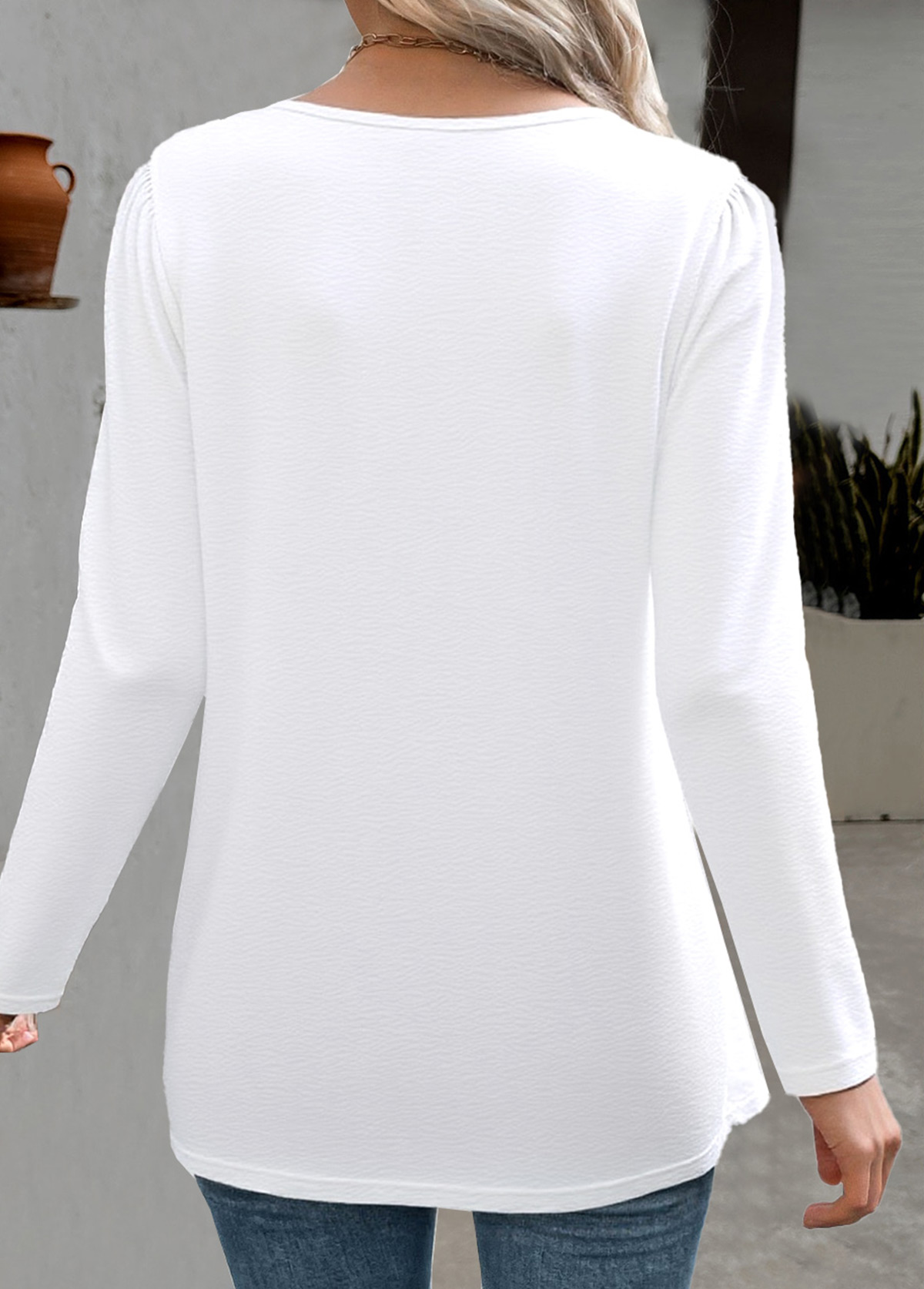 White Long Sleeve Round Neck T Shirt