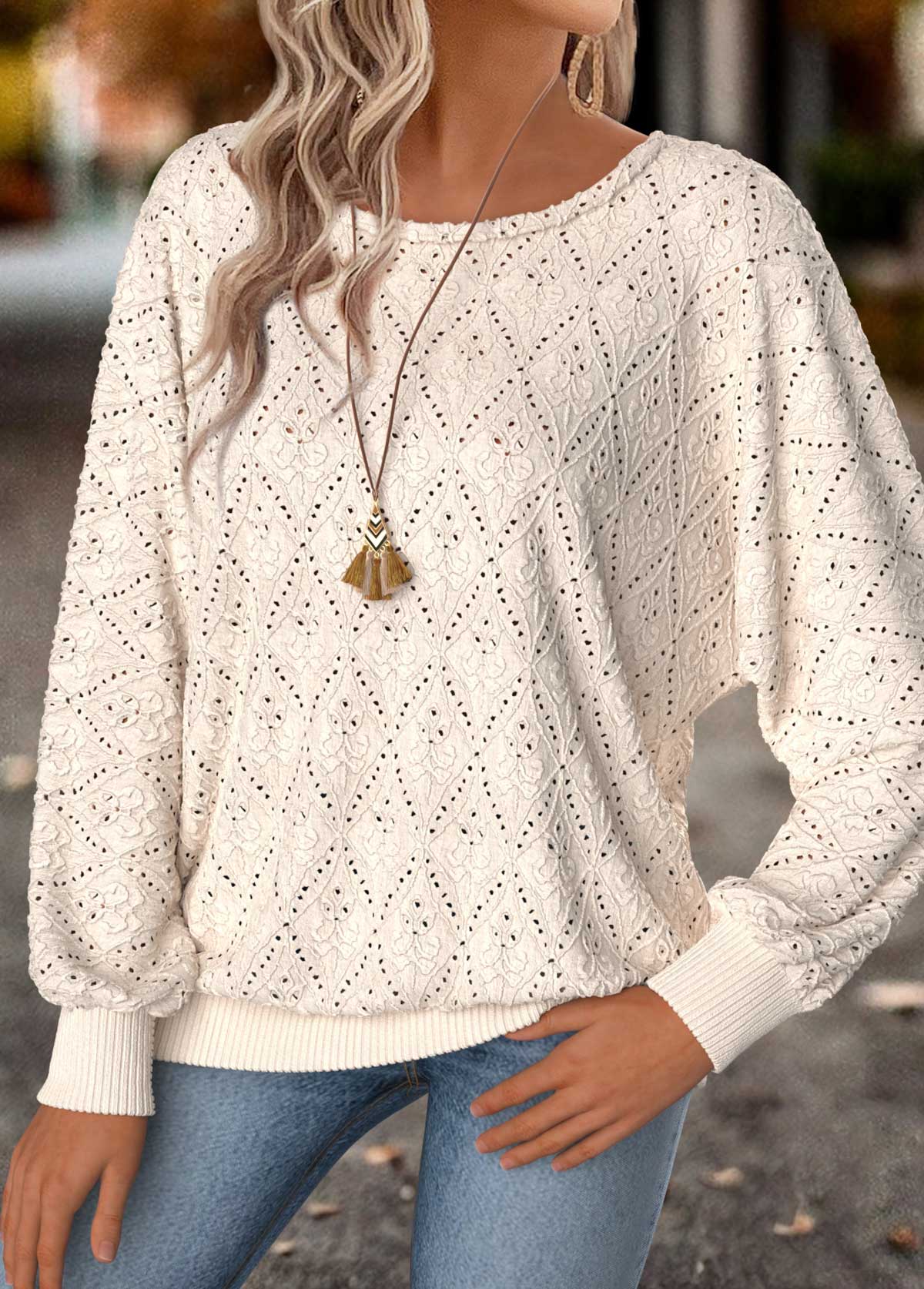 Tummy Coverage Beige Long Sleeve Round Neck T Shirt