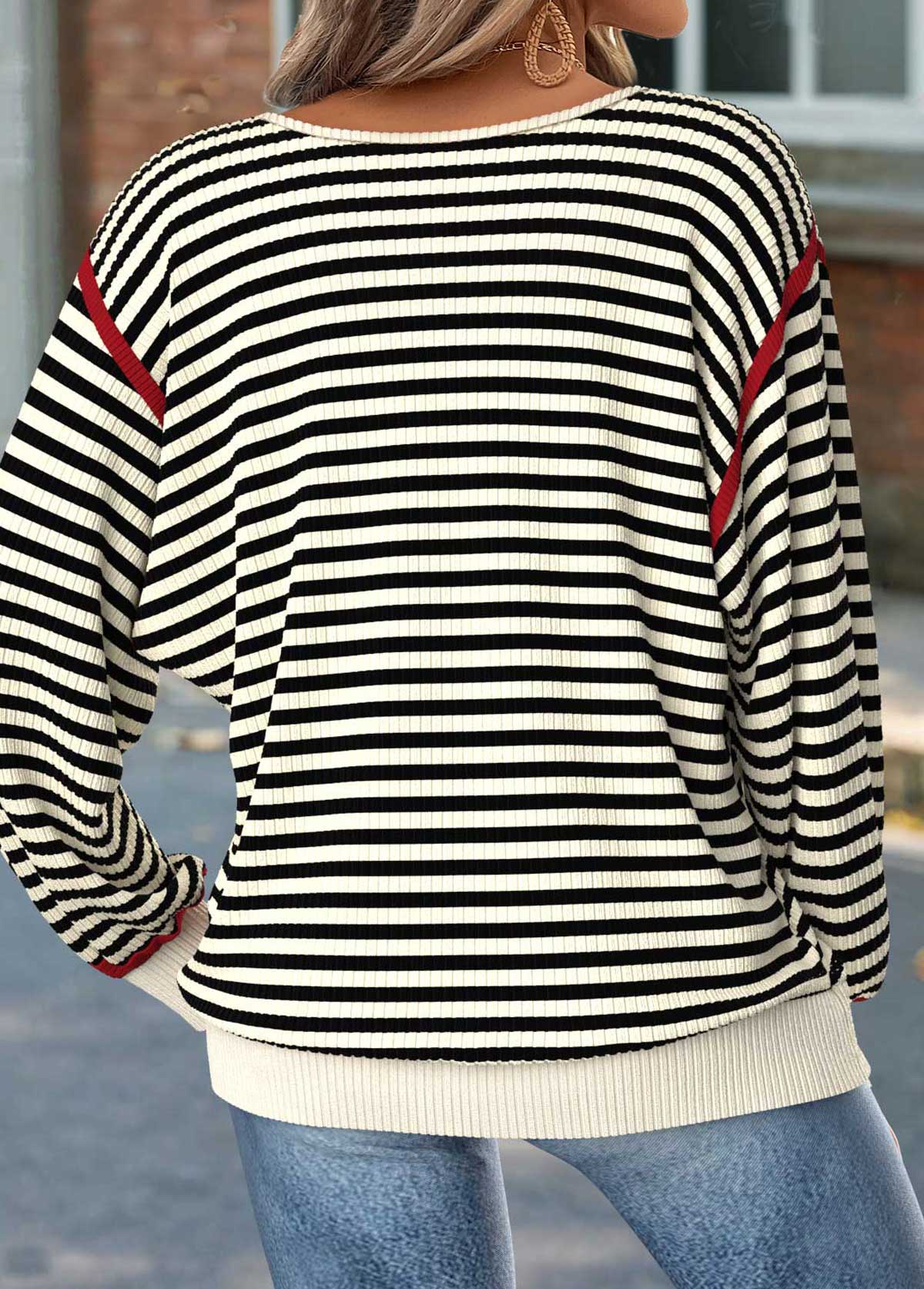 Striped Tummy Coverage Beige Long Sleeve T Shirt