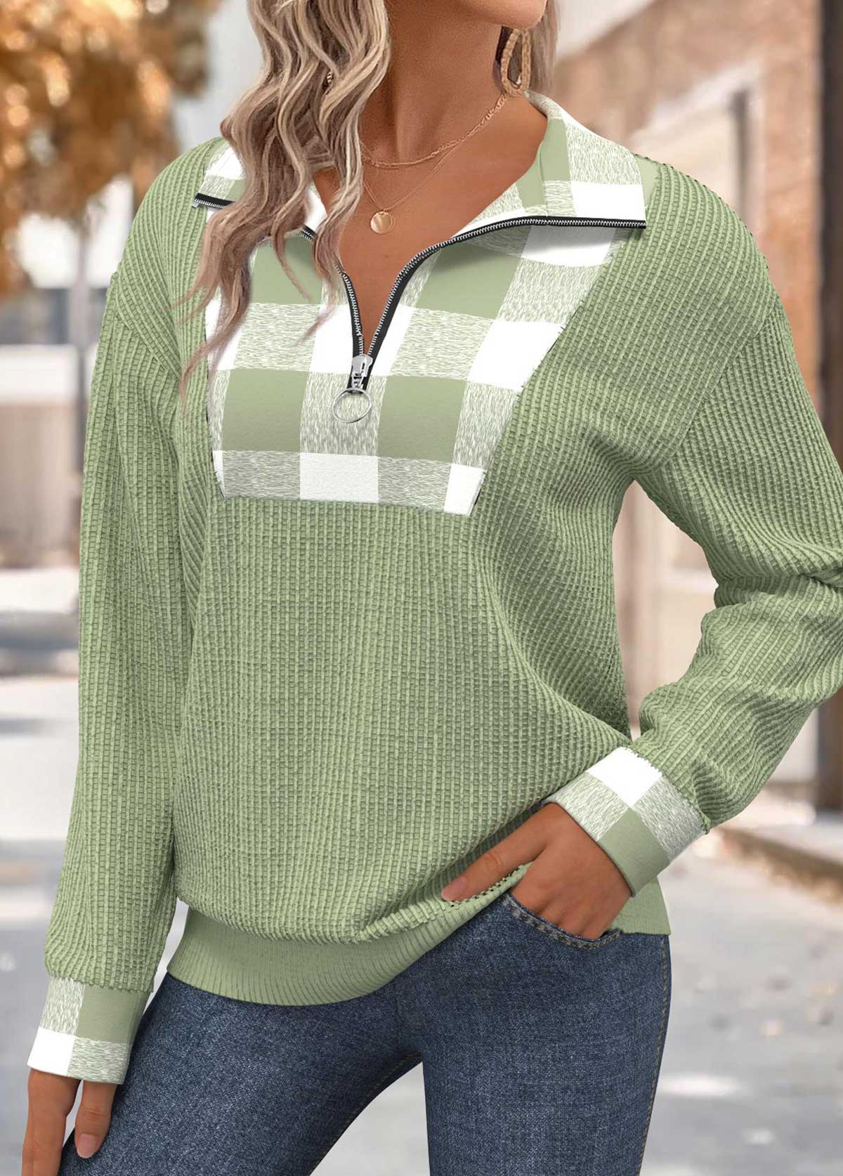 Plaid Tummy Coverage Sage Green Long Sleeve Sweatshirt