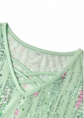 Geometric Printed Non-sequined Criss Cross Light Green T Shirt