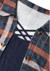Plaid Fake 2in1 Navy Short Sleeve Shirt