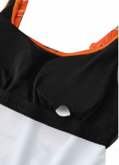 Floral Print Tie Black One Piece Swimdress