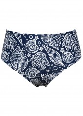 Marine Life Print Contrast Binding Navy Tankini Set