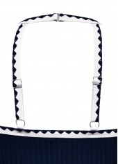 Marine Life Print Contrast Binding Navy Tankini Set