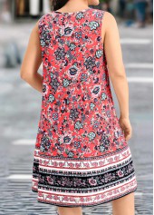 Tribal Print Tummy Coverage Coral Sleeveless Round Neck Dress