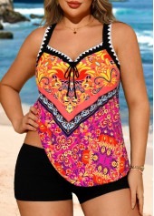Tribal Print Bowknot Multi Color Tankini Top-No Bottom