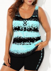 Striped Lace Up Mint Green Tankini Set
