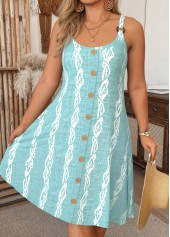Marine Life Print Tummy Coverage Mint Green Strappy Dress