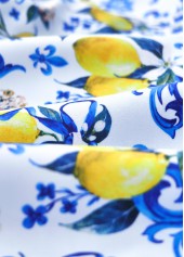 High Waisted Plants Print Ruched Royal Blue Tankini Set