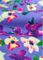 High Waisted Floral Print Light Purple Tankini Set