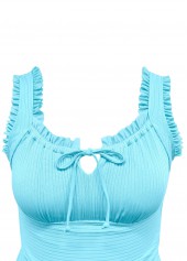 Mid Waisted Tropical Plants Print Cyan Tankini Set