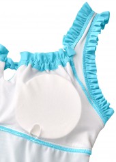 Mid Waisted Tropical Plants Print Cyan Tankini Set