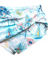 Mid Waisted Tropical Plants Print Cyan Tankini Set