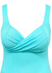 Mid Waisted Cyan Leaf Print Tankini Set