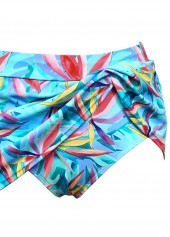 Mid Waisted Cyan Leaf Print Tankini Set