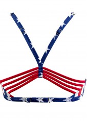 Mid Waisted American Flag Print Navy Bikini Set
