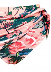 Mid Waisted Tropical Plants Print Dusty Pink Tankini Set