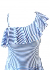 One Shoulder Ruffle Light Blue One Piece Swimdress