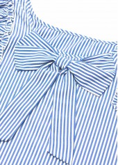 Striped Blue Short Sleeve Square Neck T Shirt