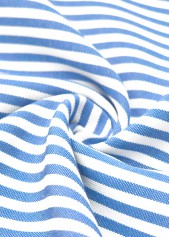 Striped Blue Short Sleeve Square Neck T Shirt