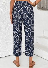 Tribal Print Navy Straight Leg Elastic Waist Pants