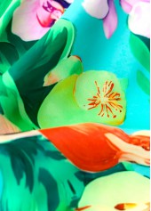 Mid Waisted Tropical Plants Print Mint Green Bikini Set