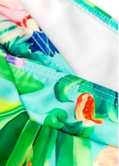 Mid Waisted Tropical Plants Print Mint Green Bikini Set
