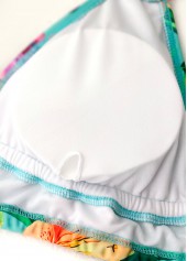 Mid Waisted Tropical Plants Print Mint Green Bikini Set