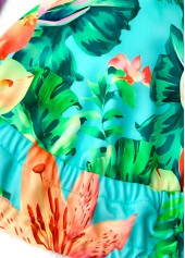 Mid Waisted Tropical Plants Print Mint Green Bikini Set