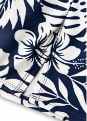 Mid Waisted Tropical Plants Print Navy Tankini Set