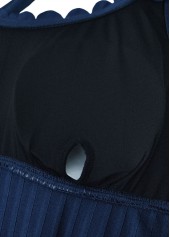 Mid Waisted Tropical Plants Print Navy Tankini Set