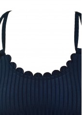 Mid Waisted Tropical Plants Print Navy Tankini Set