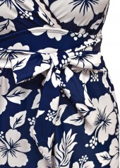 Plus Size Blue Floral Print One Piece Swimwear