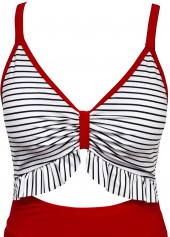 Striped Red V-Neck One Piece Swimwear