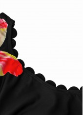 Mid Waisted Floral Print Black Tankini Set