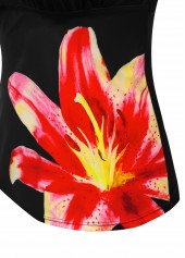 Mid Waisted Floral Print Black Tankini Set
