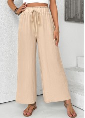 Light Coffee Wide Leg Elastic Waist High Waisted Pants
