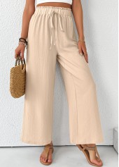 Light Coffee Wide Leg Elastic Waist High Waisted Pants