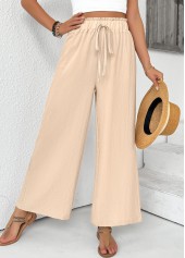 Light Coffee Wide Leg Elastic Waist High Waisted Pants