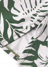 Mid Waisted Tropical Plants Print Sage Green Tankini Set