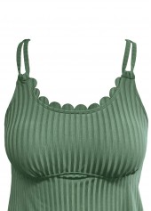 Mid Waisted Tropical Plants Print Sage Green Tankini Set