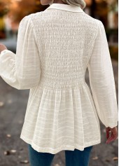 Tummy Coverage Beige Long Sleeve Shirt Collar Blouse