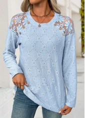 Light Blue Long Sleeve Round Neck T Shirt