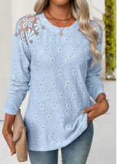 Light Blue Long Sleeve Round Neck T Shirt